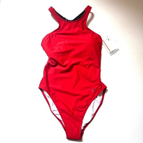 Sports Illustrated Red High Neck One Piece Swimsuit T Back Size S - Picture 4 of 6